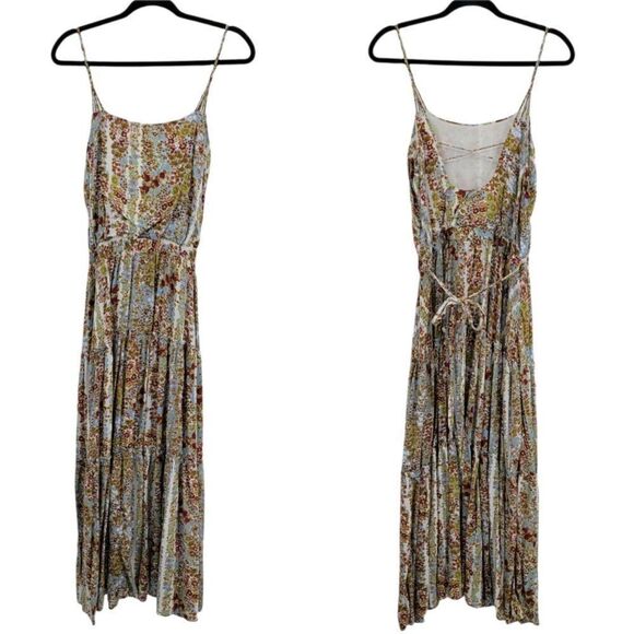 Free People Valerie Spring Garden Meadow Strappy Tiered Floral Maxi Dress Sz M - Picture 1 of 15